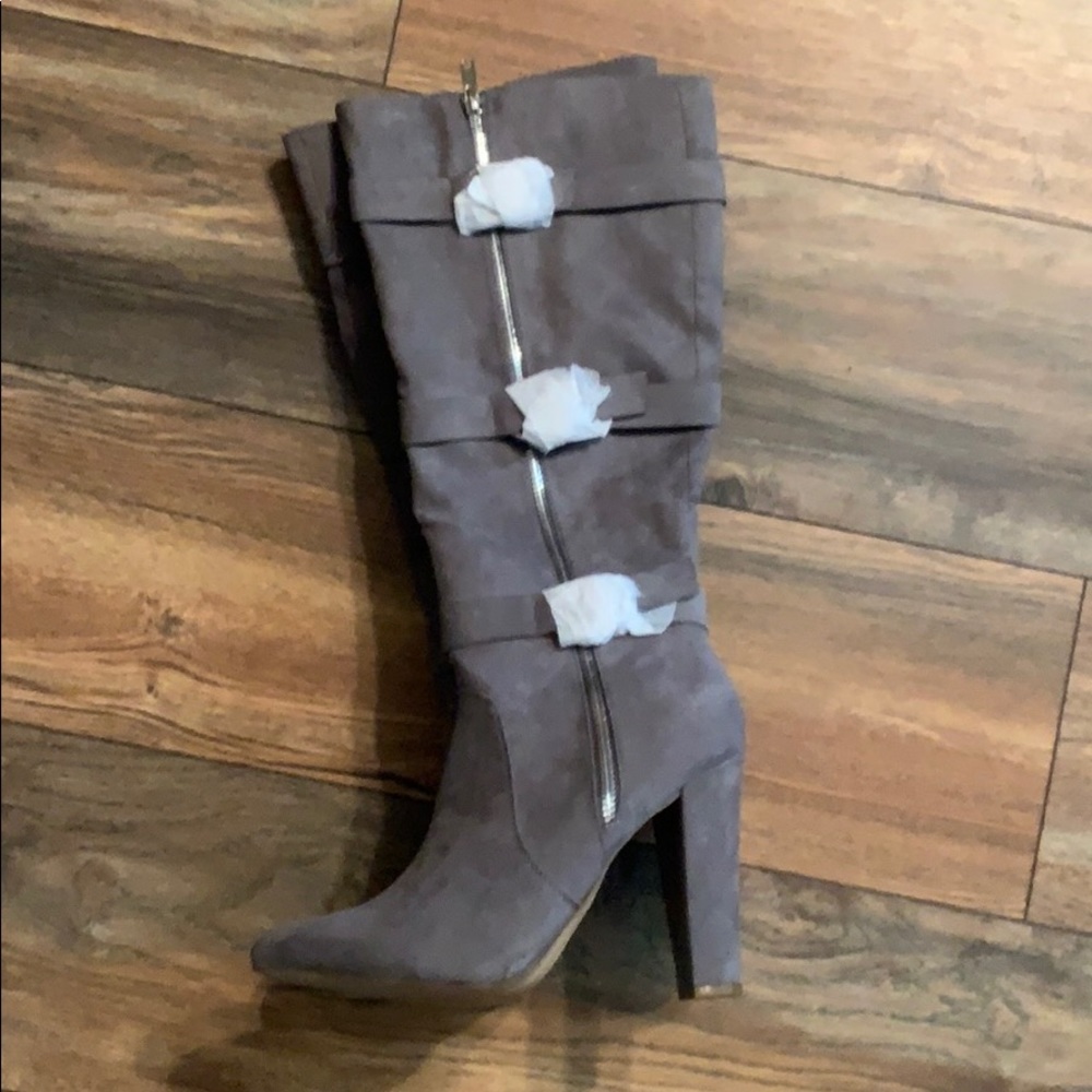 Gray Suede Knee High Boots